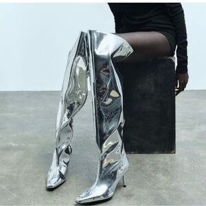 Silver Metallic over knee boots